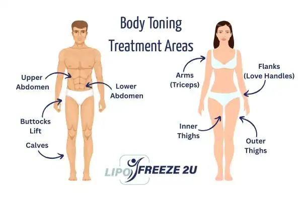 Graphic showing where you can have Body toning Treatment sc on your body